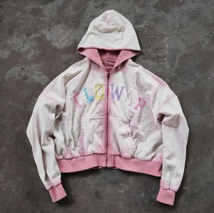 Custom Acid Wash Hoodie Manufacturer | Men's Pastel Y2K Letter Zip-Up Hoodies Supplier | Produced by GrooveColor