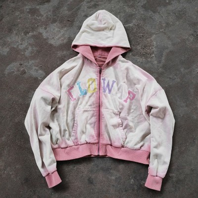 Custom Acid Wash Hoodie Manufacturer | Men's Pastel Y2K Letter Zip-Up Hoodies Supplier | Produced by GrooveColor