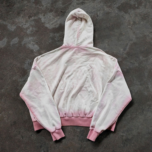 Custom Acid Wash Hoodie Manufacturer | Men's Pastel Y2K Letter Zip-Up Hoodies Supplier | Produced by GrooveColor