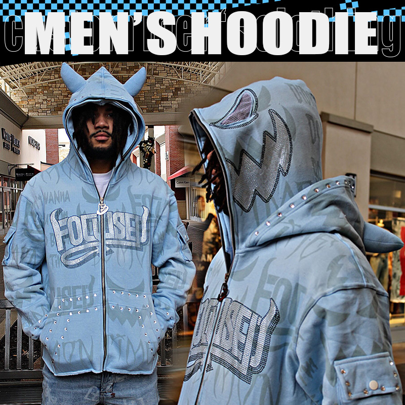 A model wearing a custom heavyweight hoodie from a cut and sew manufacturer in China, featuring premium embroidery detailing.