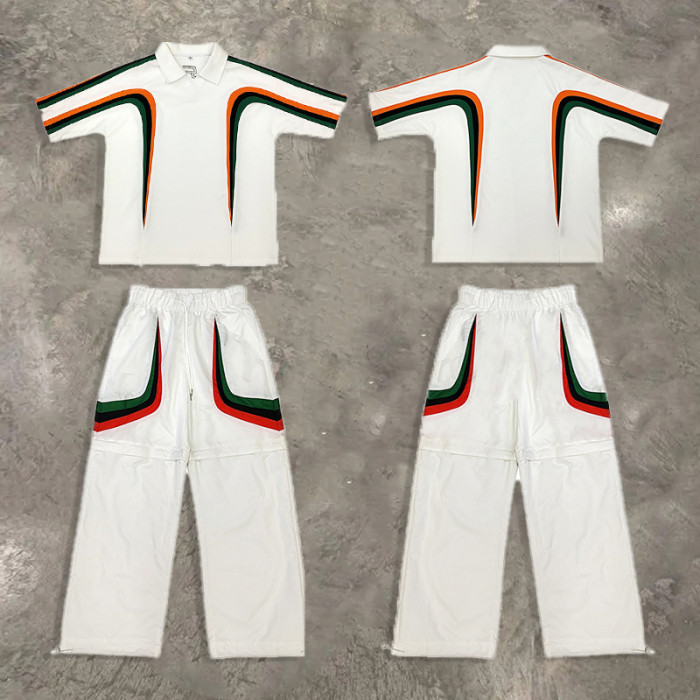 Retro polo top and track pants set with embroidered details