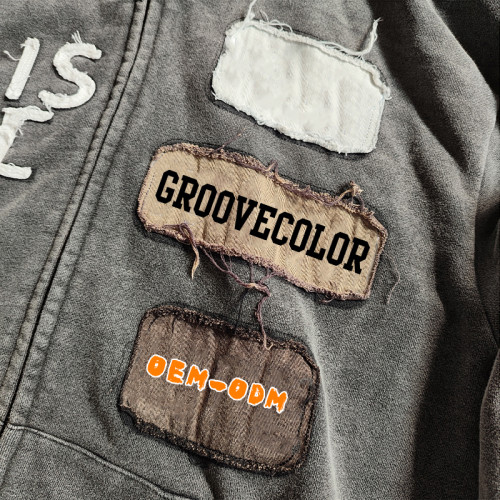 Custom Heavyweight Hoodies Manufacturer | Oversided Retro Embroidery Patch Zip-Up Hoodie Supplier | Wholesale Men's Raw Hem Hoodies