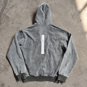 Custom Heavyweight Hoodies Manufacturer | Oversided Retro Embroidery Patch Zip-Up Hoodie Supplier | Wholesale Men's Raw Hem Hoodies