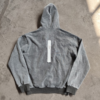 Custom Heavyweight Hoodies Manufacturer | Oversided Retro Embroidery Patch Zip-Up Hoodie Supplier | Wholesale Men's Raw Hem Hoodies