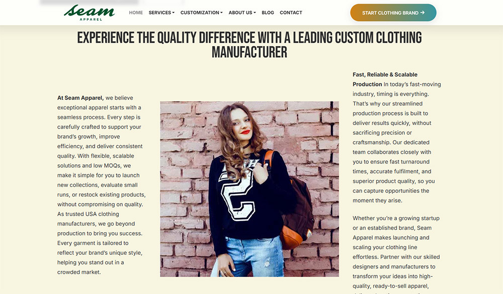 Seam Apparel private label clothing manufacturer in USA for startup streetwear brands