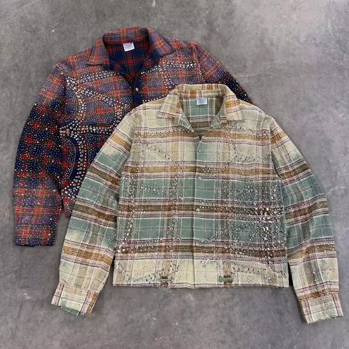 Custom vintage plaid casual shirt production line in a streetwear-focused factory in China