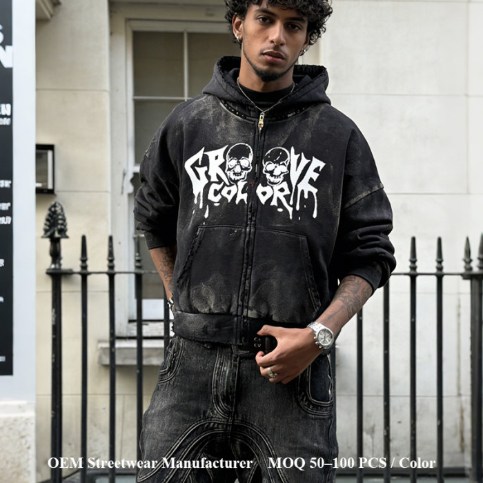 Custom Acid Wash Hoodie Manufacturer | Distressed Streetwear with Graffiti Prints | Vintage Clothing Factory