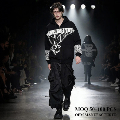 Custom Embroidered Hoodie Manufacturer | Vintage Style with DTG Print & Rhinestone | Custom Streetwear Clothing Supplier