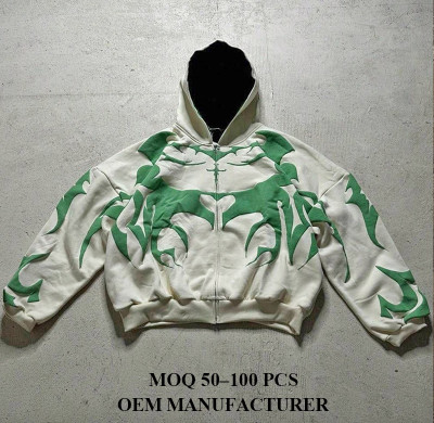 Puff Print Hoodie Manufacturer | Custom Zip Up Oversized Streetwear Hoodie Factory in China