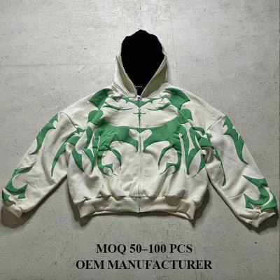 Puff Print Hoodie Manufacturer | Custom Zip Up Oversized Streetwear Hoodie Factory in China