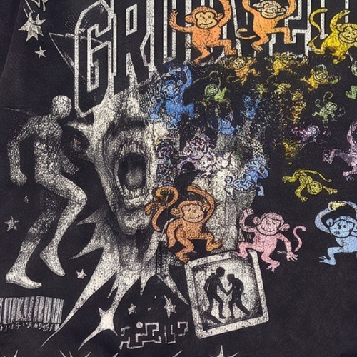 Custom Vintage Streetwear Tee Manufacturer | Oversized Black DTG T-Shirt with Cracked Print | Groovecolor