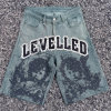 Custom Denim Shorts Manufacturer | Premium Streetwear Rhinestone Shorts with Applique & Chain Detailing | Groovecolor