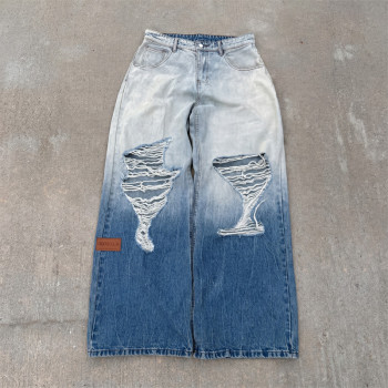 Custom Denim Jeans Manufacturer | Gradient Wash Distressed Jeans Streetwear Manufacturer | Groovecolor