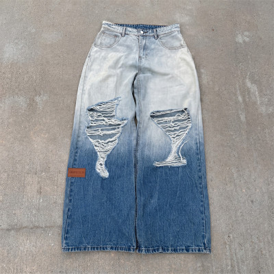 Custom Denim Jeans Manufacturer | Gradient Wash Distressed Jeans Streetwear Manufacturer | Groovecolor