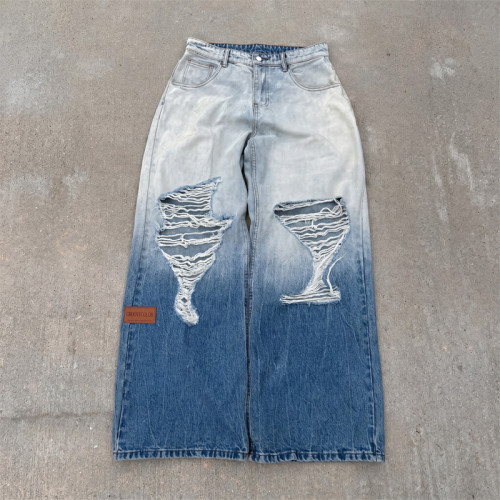 Custom Denim Jeans Manufacturer | Gradient Wash Distressed Jeans Streetwear Manufacturer | Groovecolor