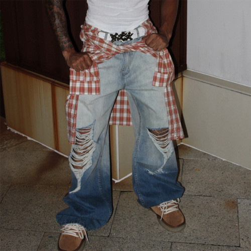 Custom Denim Jeans Manufacturer | Gradient Wash Distressed Jeans Streetwear Manufacturer | Groovecolor