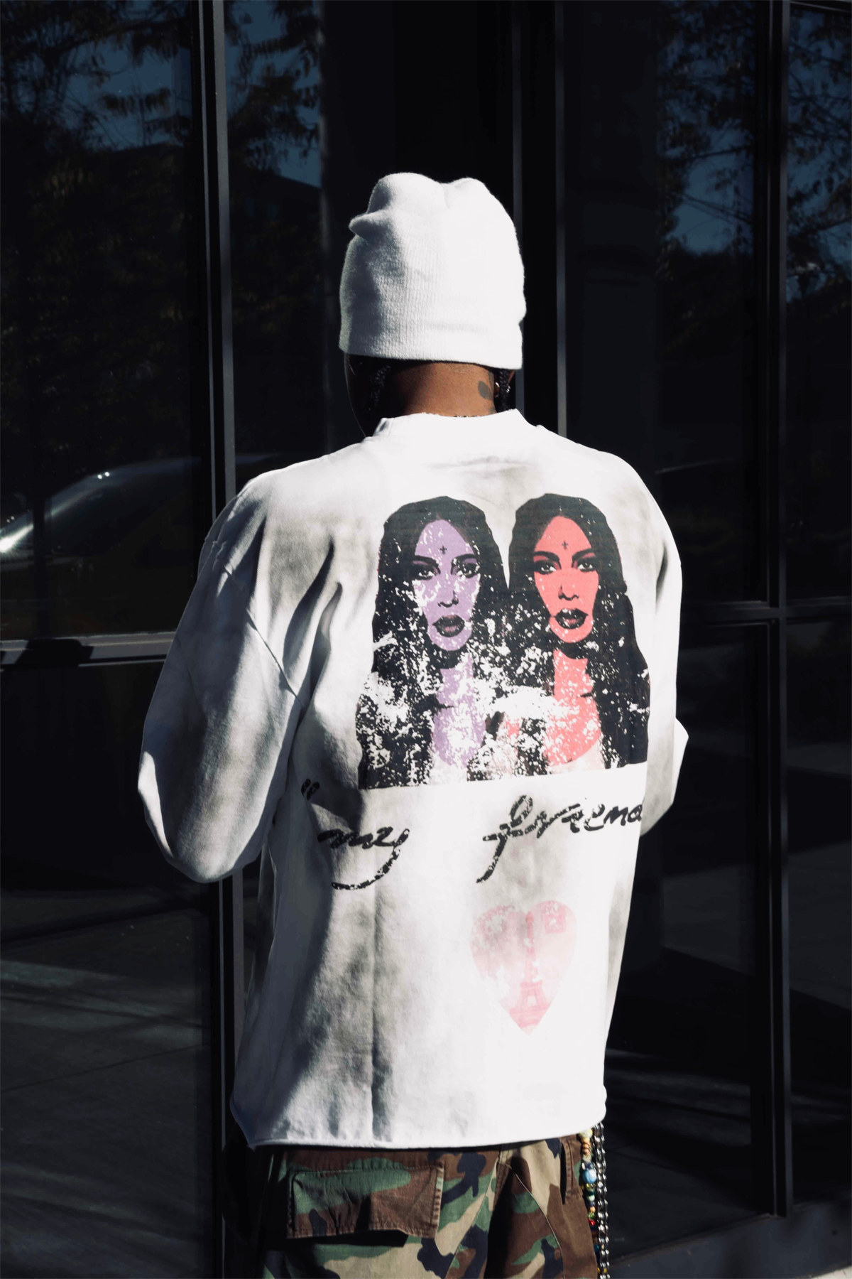 Back panel of long sleeve t-shirt featuring a single detailed DTG print by Groovecolor.