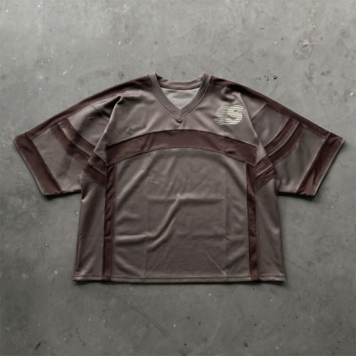 Custom Streetwear Jersey Tee Manufacturer | Mesh Panel Splicing & Applique Embroidery T-Shirt Factory | Groovecolor