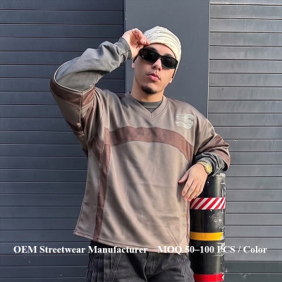 Custom Streetwear Jersey Tee Manufacturer | Mesh Panel Splicing & Applique Embroidery T-Shirt Factory | Groovecolor