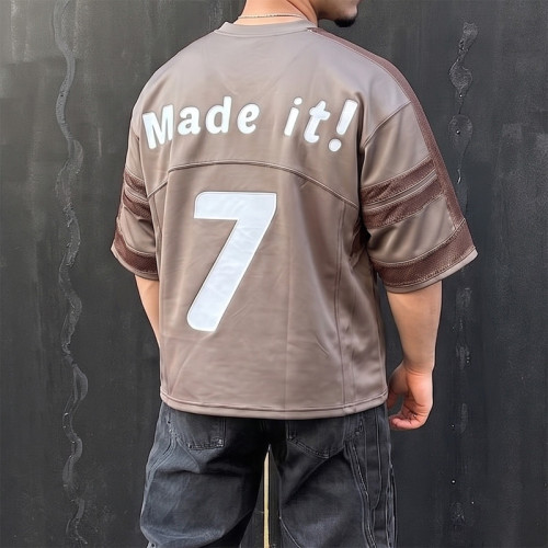 Custom Streetwear Jersey Tee Manufacturer | Mesh Panel Splicing & Applique Embroidery T-Shirt Factory | Groovecolor