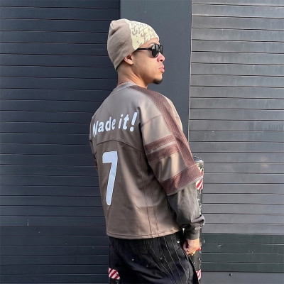 Custom Streetwear Jersey Tee Manufacturer | Mesh Panel Splicing & Applique Embroidery T-Shirt Factory | Groovecolor