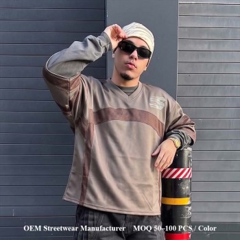 Custom Streetwear Jersey Tee Manufacturer | Mesh Panel Splicing & Applique Embroidery T-Shirt Factory | Groovecolor