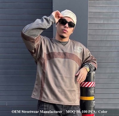 Custom Streetwear Jersey Tee Manufacturer | Mesh Panel Splicing & Applique Embroidery T-Shirt Factory | Groovecolor