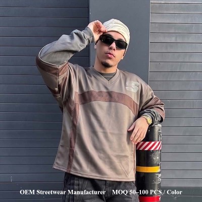 Custom Streetwear Jersey Tee Manufacturer | Mesh Panel Splicing & Applique Embroidery T-Shirt Factory | Groovecolor