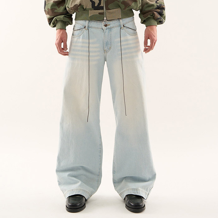 Men's baggy denim production line in a China-based streetwear OEM factory