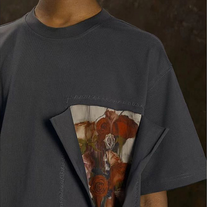 Quality control in streetwear manufacturing, drop shoulder T-shirt pattern inspection