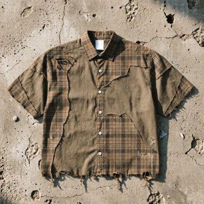Vintage Distressed Plaid Patchwork Shirt Manufacturer | Oversized Streetwear OEM Factory | Custom Grunge Streetwear Shirt Production