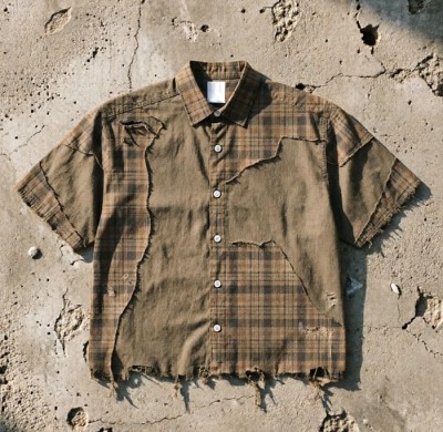 Vintage Distressed Plaid Patchwork Shirt Manufacturer | Oversized Streetwear OEM Factory | Custom Grunge Streetwear Shirt Production
