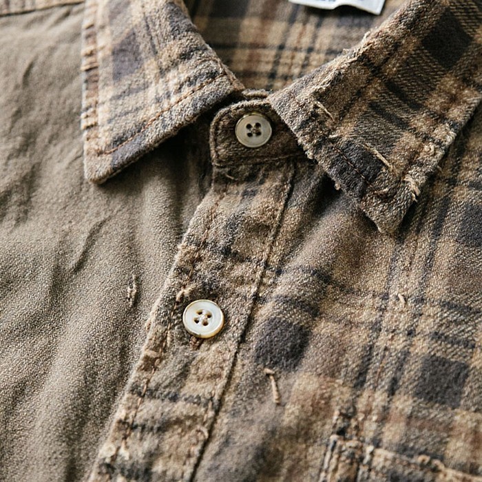 Multi-panel patchwork plaid streetwear shirt grain-line detail custom OEM production GROOVECOLOR