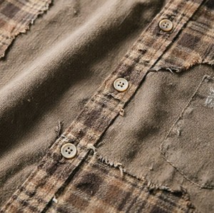 Vintage Distressed Plaid Patchwork Shirt Manufacturer | Oversized Streetwear OEM Factory | Custom Grunge Streetwear Shirt Production