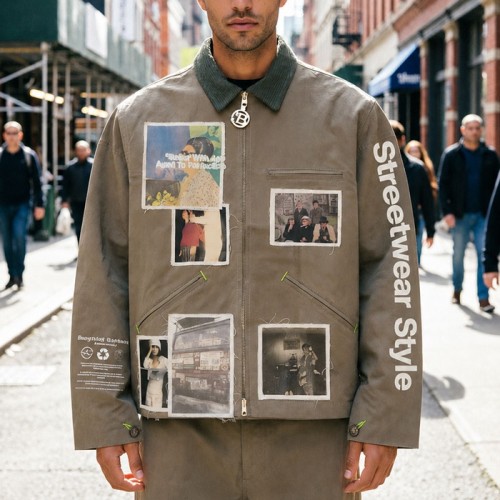 Men's Vintage Graphic Jacket Manufacturer | Oversized Screen Print Casual Jacket OEM Factory | Custom Cotton Streetwear Outerwear Manufacturer
