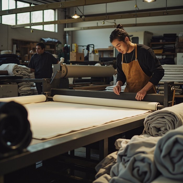 Streetwear factory cutting room for bulk apparel production