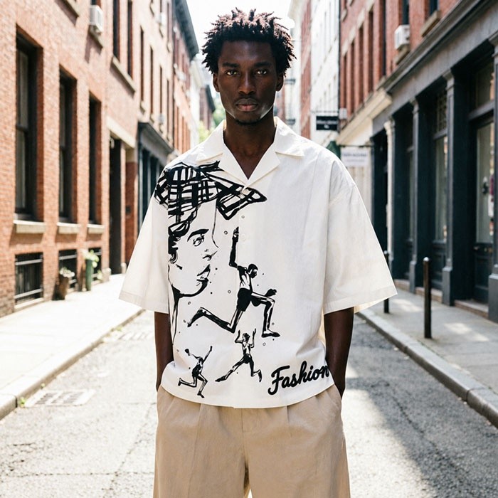 Back artwork camp collar shirt for streetwear brands