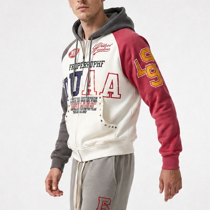 custom matching streetwear tracksuit with coordinated fabric color and embroidery