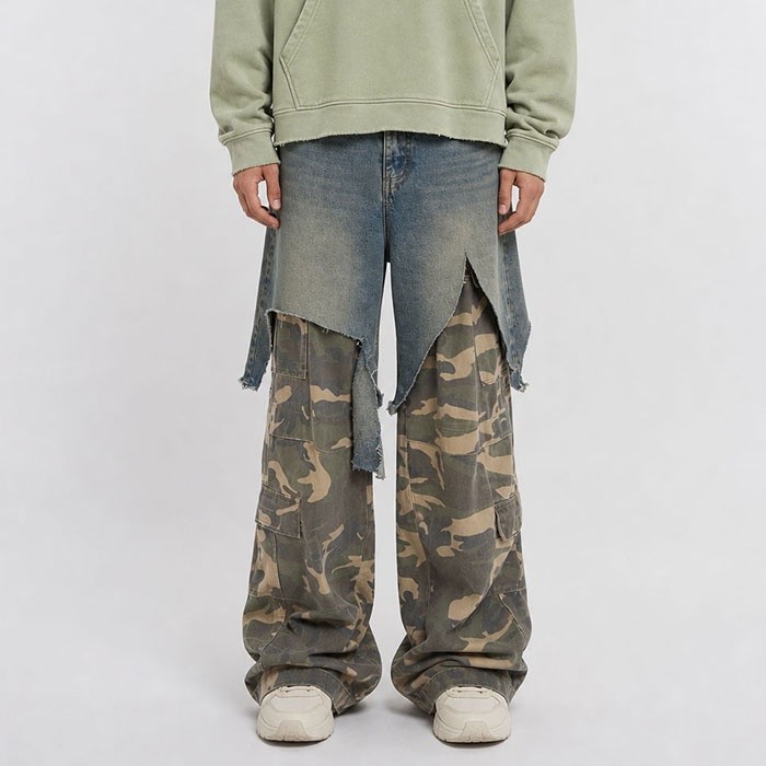 Front view wide leg cargo jeans GROOVECOLOR plus size denim pants manufacturer