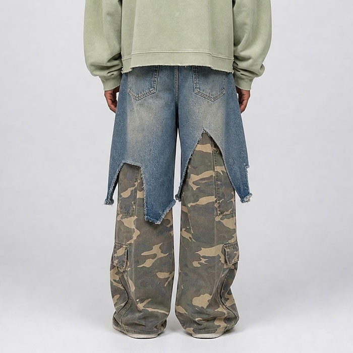 Back view camo cargo jeans GROOVECOLOR plus size denim pants manufacturer