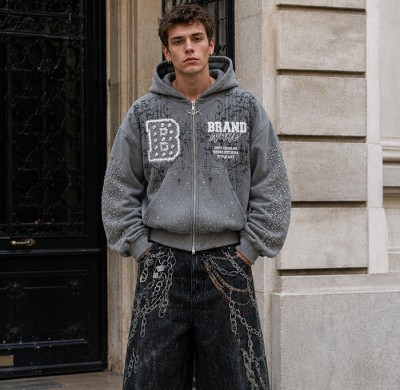 Heavyweight Hoodie Manufacturer | Vintage Rhinestone Zip Hoodie OEM Factory | GROOVECOLOR