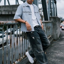 Distressed Streetwear Shirt Manufacturer | Custom Striped Oversized Shirt OEM Factory
