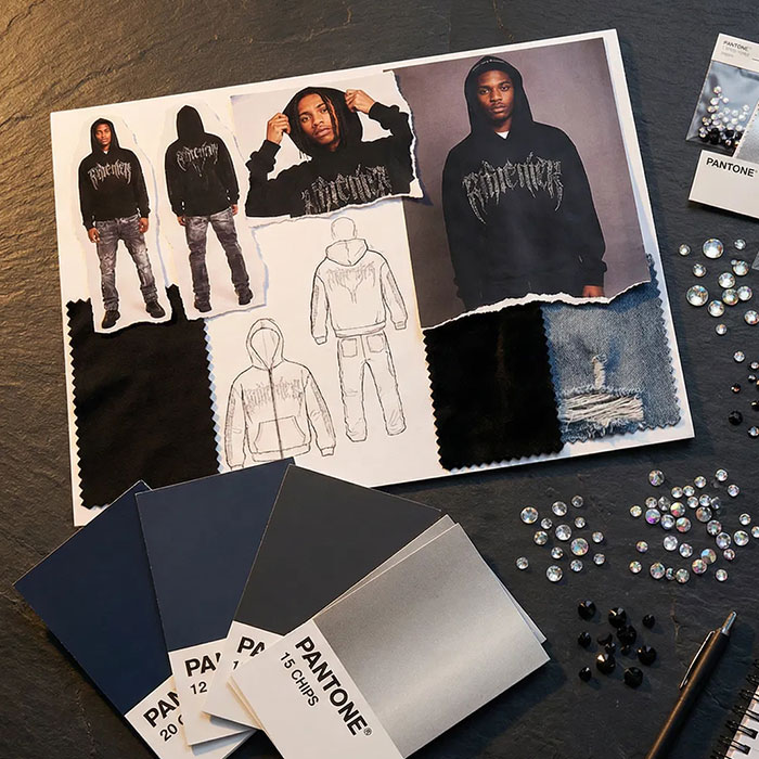 Streetwear design concept converted into production-ready garment development documents