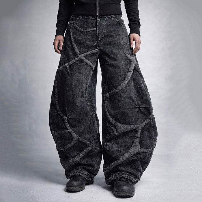 Dongguan baggy jeans factory reviewing washed denim fit for custom streetwear production