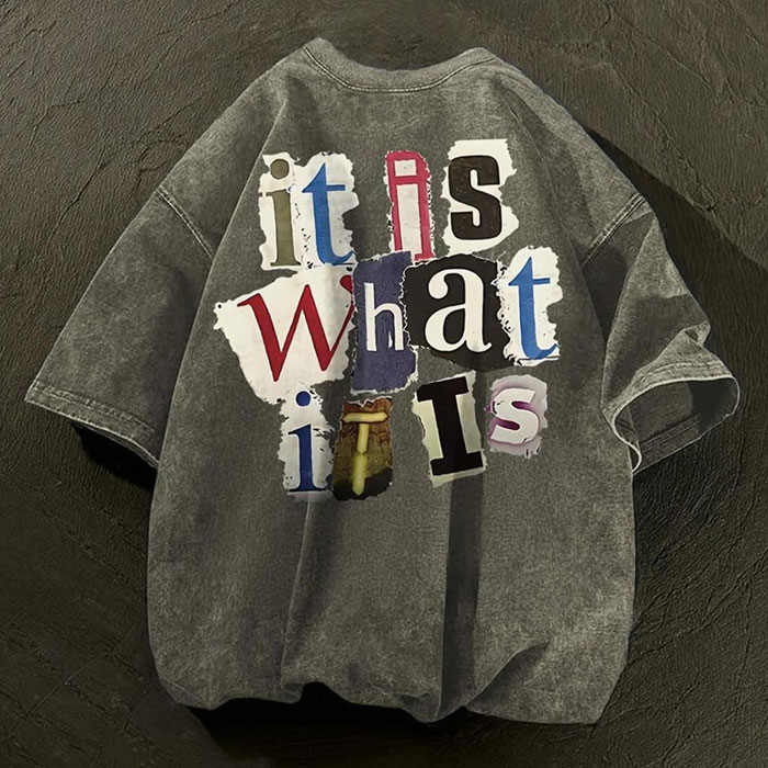 Heavyweight cotton T-shirt sample measured in a Dongguan streetwear production room