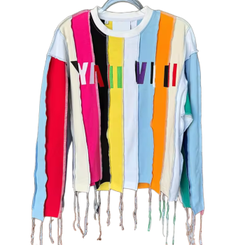 Streetwear T-shirts Manufacturer | Custom Unique Long Sleeve Tshirt Supplier | Customized Fringed Hem Color Block Patchwork Long Sleeve Tee For Men