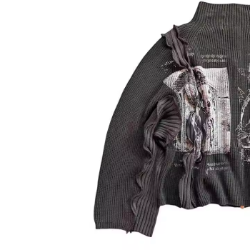 Custom Graphic Sweater Supplier | Wholesale Streetwear Cozy Metallic Chain Cardigan knitwear | Customize Vintage Printing Long-sleeve Sweater Factory