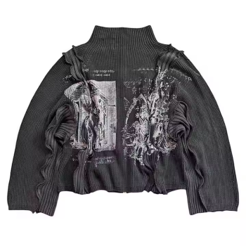 Custom Graphic Sweater Supplier | Wholesale Streetwear Cozy Metallic Chain Cardigan knitwear | Customize Vintage Printing Long-sleeve Sweater Factory