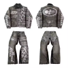 Custom Boxy Streetwear Denim Suits Manufacturers | Oversided Retro ​Faded Wash Jacket Pants Sets  | Long Sleeved Streetwear Suits Supplier