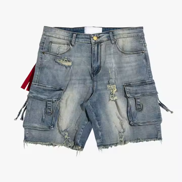 Custom Men's Acid Wash Denim Shorts Manufacturer | Destroyed Hem Denim Shorts Supplier | Custom Streetwear Distressing Shorts Factory For Men